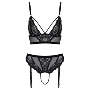 Bralette und Straps-Slip ouvert im Set