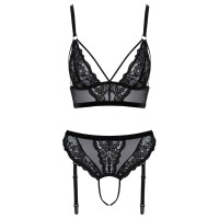 Bralette und Straps-Slip ouvert im Set
