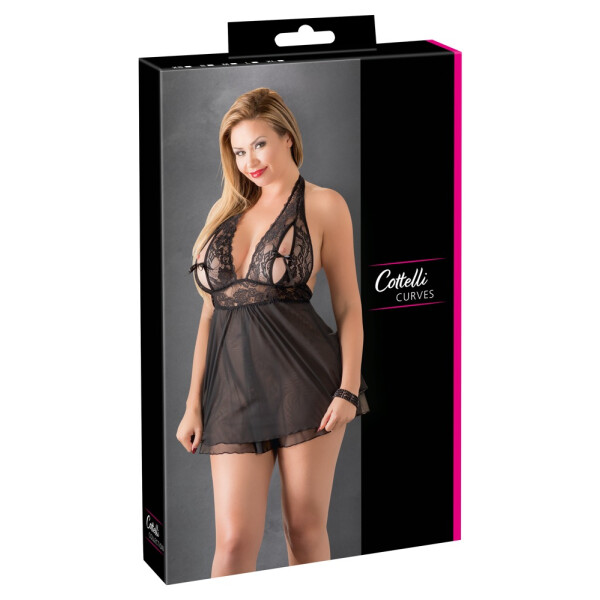 Babydoll mit Spitze und Neckholder - Schwarz - Ab Größe XL