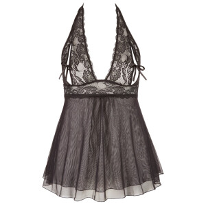 Babydoll mit Spitze und Neckholder - Schwarz - Ab Größe XL