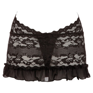 Minikleid aus Spitze mit angenähten String - Schwarz