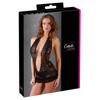 Minikleid aus Spitze mit angenähten String - Schwarz