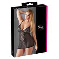 Dessouskleid - Negligé aus Powernet mit Spitze - Schwarz - Bis Größe 4XL