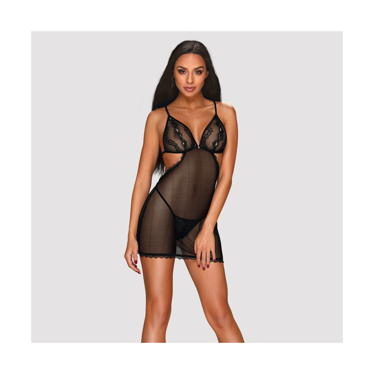 Schwarzes Obsessive Chemise mit teilweise offenen Cups, Spit