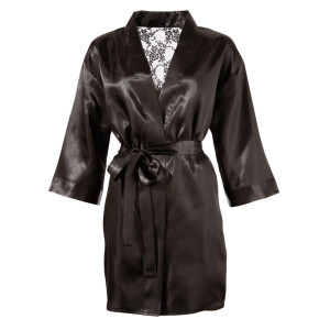 Kurzer Damen Kimono mit Spitze hinten - Schwarz