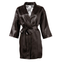 Kurzer Damen Kimono mit Spitze hinten - Schwarz