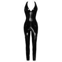 Ärmelloser Overall aus Lack - Satin-Neckholder zum Binden