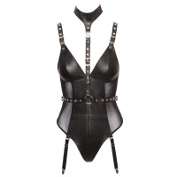 ZADO Leder-Body mit Powernet - Lammnappaleder - Abnehmbare Strapse - Schwarz