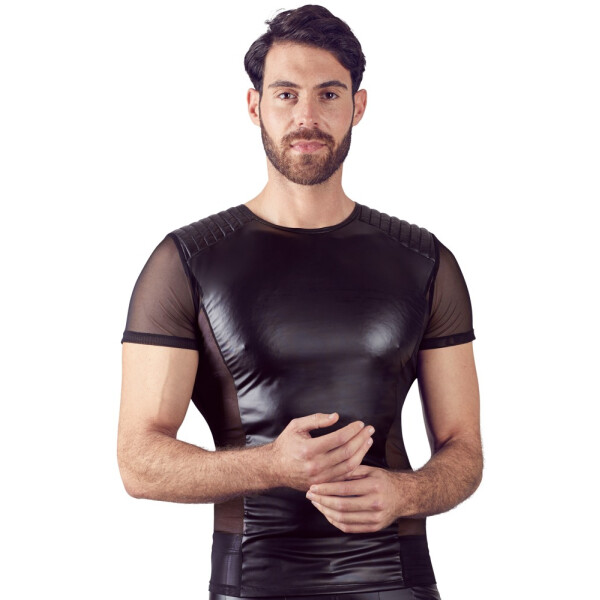 Herren Shirt im Biker-Style - Tight-Fit - Schwarz