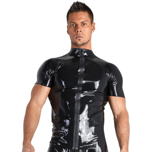 Herren Shirt aus Latex mit Reißverschluss - Kurzarm - Schwarz