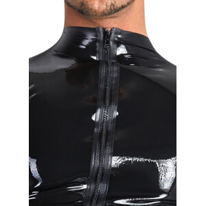 Herren Shirt aus Latex mit Reißverschluss - Kurzarm - Schwarz