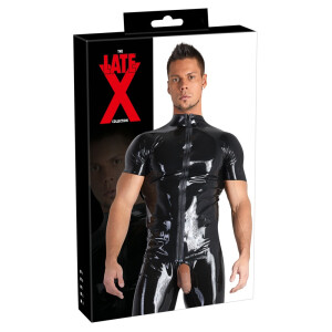 Herren Shirt aus Latex mit Reißverschluss - Kurzarm - Schwarz