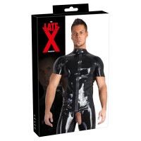 Herren Shirt aus Latex mit Reißverschluss - Kurzarm - Schwarz