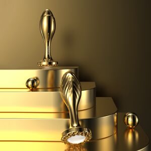 Analplug Birne - Golden mit Dekoperle