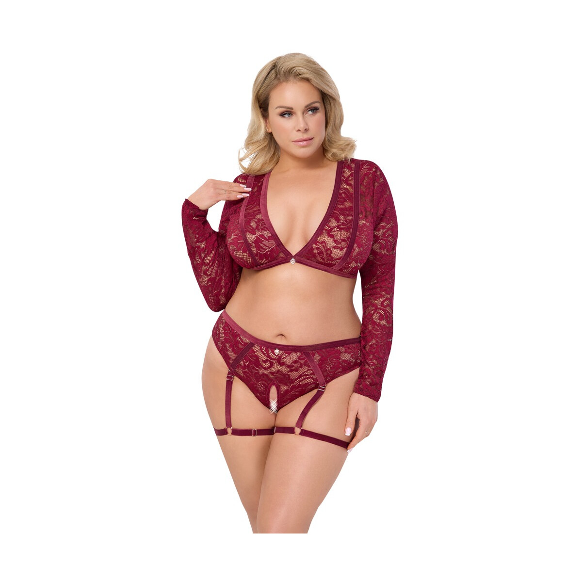 Langarm-Top & Straps-Slip ouvert ROT