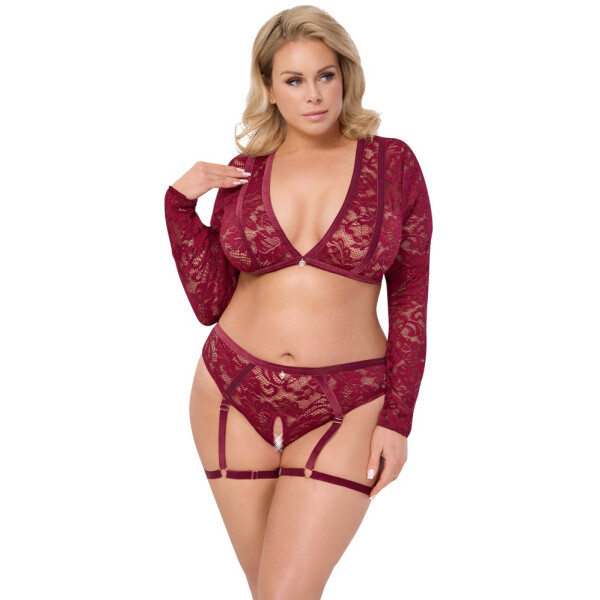 Langarm-Top & Straps-Slip ouvert ROT