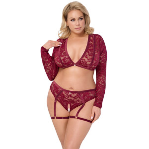 Langarm-Top & Straps-Slip ouvert ROT