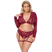 Langarm-Top & Straps-Slip ouvert ROT