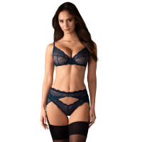 Obsessive Nightly Blue - 3-tlg. Lingerie-Set - Bügel-BH, Strapsgürtel & String - Blau