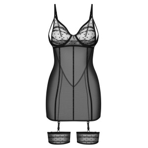 Obsessive Negligé Nuites - Schwarze Transparenz - Punkte-Design & Abnehmbare Strapse