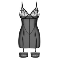 Obsessive Negligé Nuites - Schwarze Transparenz - Punkte-Design & Abnehmbare Strapse