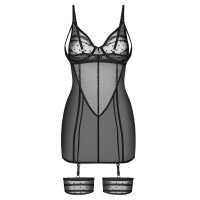 Obsessive Negligé Nuites - Schwarze Transparenz - Punkte-Design & Abnehmbare Strapse