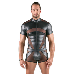 Kurzoverall mit Stehkragen in Mattlook - Schwarz